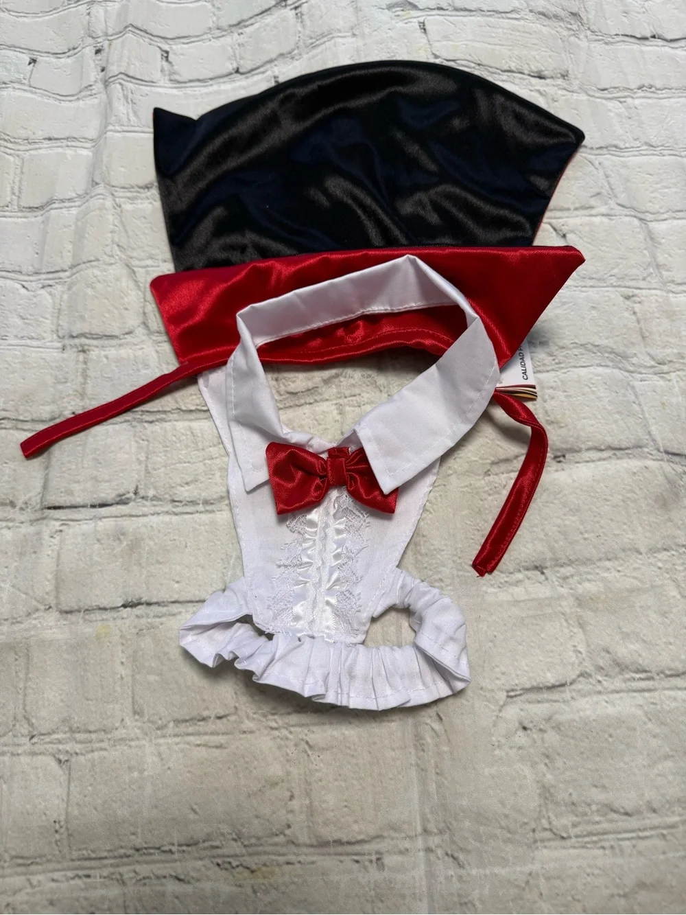 Pet Warrior Red Satin Vampire Cape Costume for pets with White Collar & Bow.